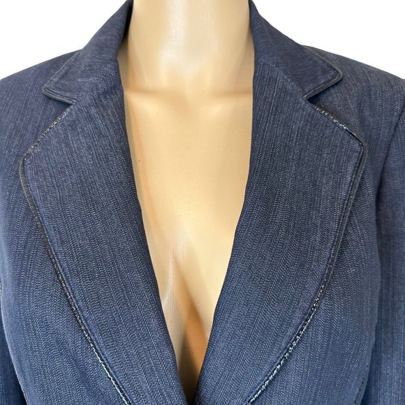 Nine West Women Blazer Size 6 Spark Black Lined Collared A Buttons Slit Cotton - Picture 5 of 16